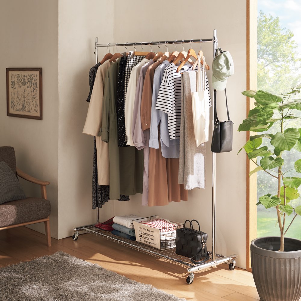 Rakuten - プロ仕様 棚付き頑丈ハンガーラック 幅150cm ハンガーラック パイプハンガー 衣類収納 644417 ＼LINE友だち登録でクーポン／