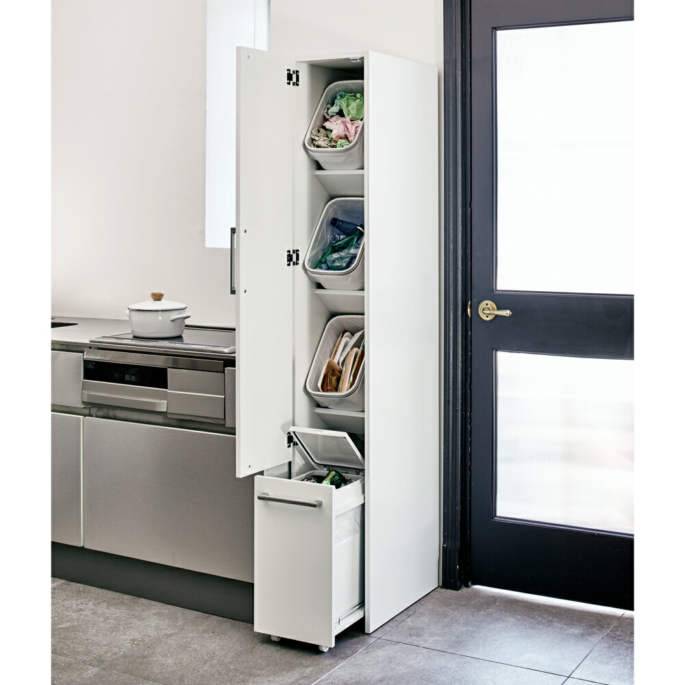 組立不要 キッチン分別タワーダストボックス 縦型4分別 幅28.5cm奥行53cm高さ180.5cm（ペール：15リットル3個・20リットル1個） キッチン 分別 ダストボックス 630577 ＼LINE友だち登録でクーポン／