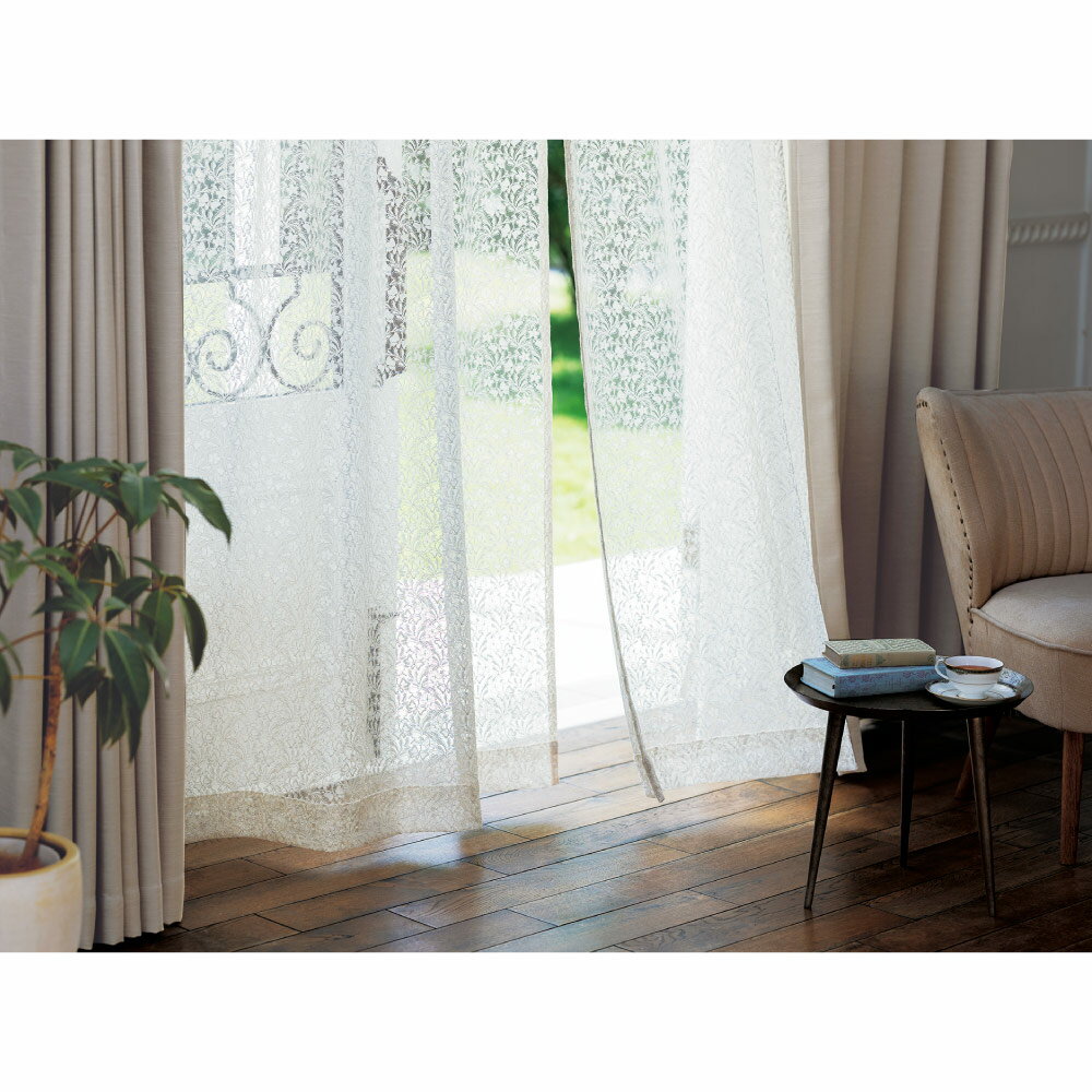 ≪幅100cm×丈188cm（2枚組）≫ 蝶々舞うチュールレースカーテン レースカーテン カーテン 524131