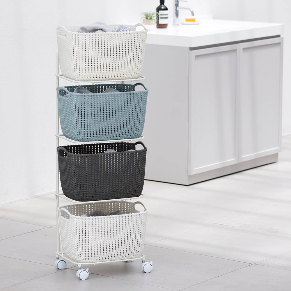 【クーポン10％OFF 2/21迄】 CURVER/カーバー ニット調ランドリーワゴン＋バスケットセット 新スクエアタイプ（4段ワゴン＋スクエア×4個） ランドリー 洗濯かご トイレ 洗面所 ランドリー収納 622007 ＼LINE友だち登録でクーポン／