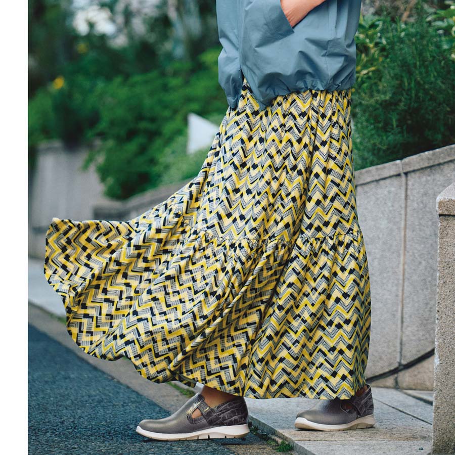 【クーポン配布 お買い物マラソン中】 フランス素材 幾何学柄 ティアードスカート スカート ファッション PC5400 ＼LINE友だち登録でクーポン／