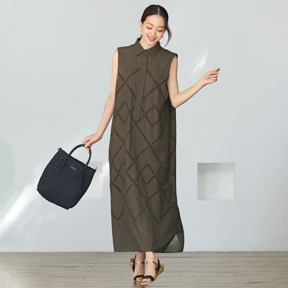 ダイヤ柄刺しゅう コットン ロングワンピース マキシワンピース ロングワンピース ワンピース 174703 ＼LINE友だち登録でクーポン／