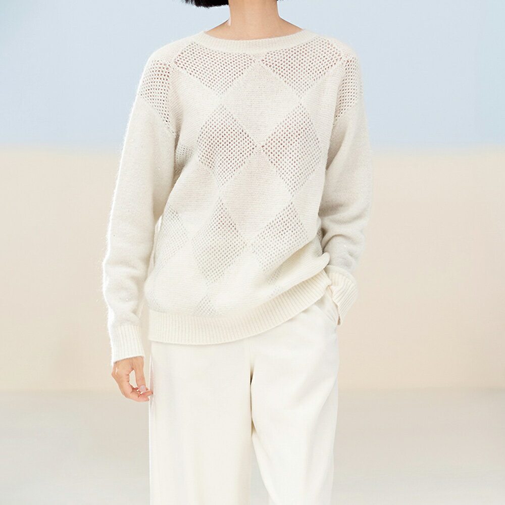 【クーポン配布 11月27日1：59迄】 ダイヤ柄 インターシャ モヘヤ混 ニットプルオーバー ニット セータ..