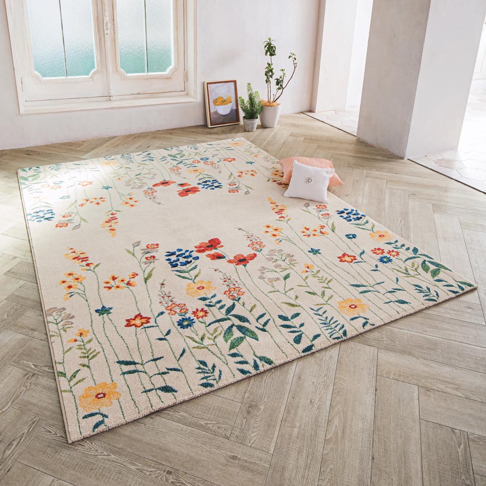 【9/8はLINE友だちで8％OFFクーポン】 ≪約133×195cm≫ ベルギー製ウィルトン織 花柄ラグ ラグ 絨毯 カーペット マット 684613 ＼LINE友だち登録でクーポン／