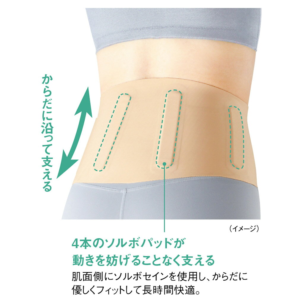 素肌のようにフィットする極薄素材と無縫製仕上げで、ひびきにくいのに腰まわりをしっかりサポート。すぐれた伸縮性で動きを妨げにくいので、長時間つけていても快適です。補助ベルトなしでパッと巻くだけなのも便利。ページ下部に画像の説明がございます。一部別売りの商品もございますので、説明文ご確認のうえご注文ください。＞画像の説明はこちら＜仕様・サイズ■サイズ（適応寸法）：S…ウエスト58〜78cmM…ウエスト68〜88cmL…ウエスト78〜98cm■素材：本体…ポリエステル・ポリウレタン 　ボーン…ポリプロピレン 　支持パッド…ポリウレタン樹脂（ソルボセイン）■日本製【送料マーク：A】 この商品の販売価格には配送料880円(税込)が含まれています。　画像の説明　