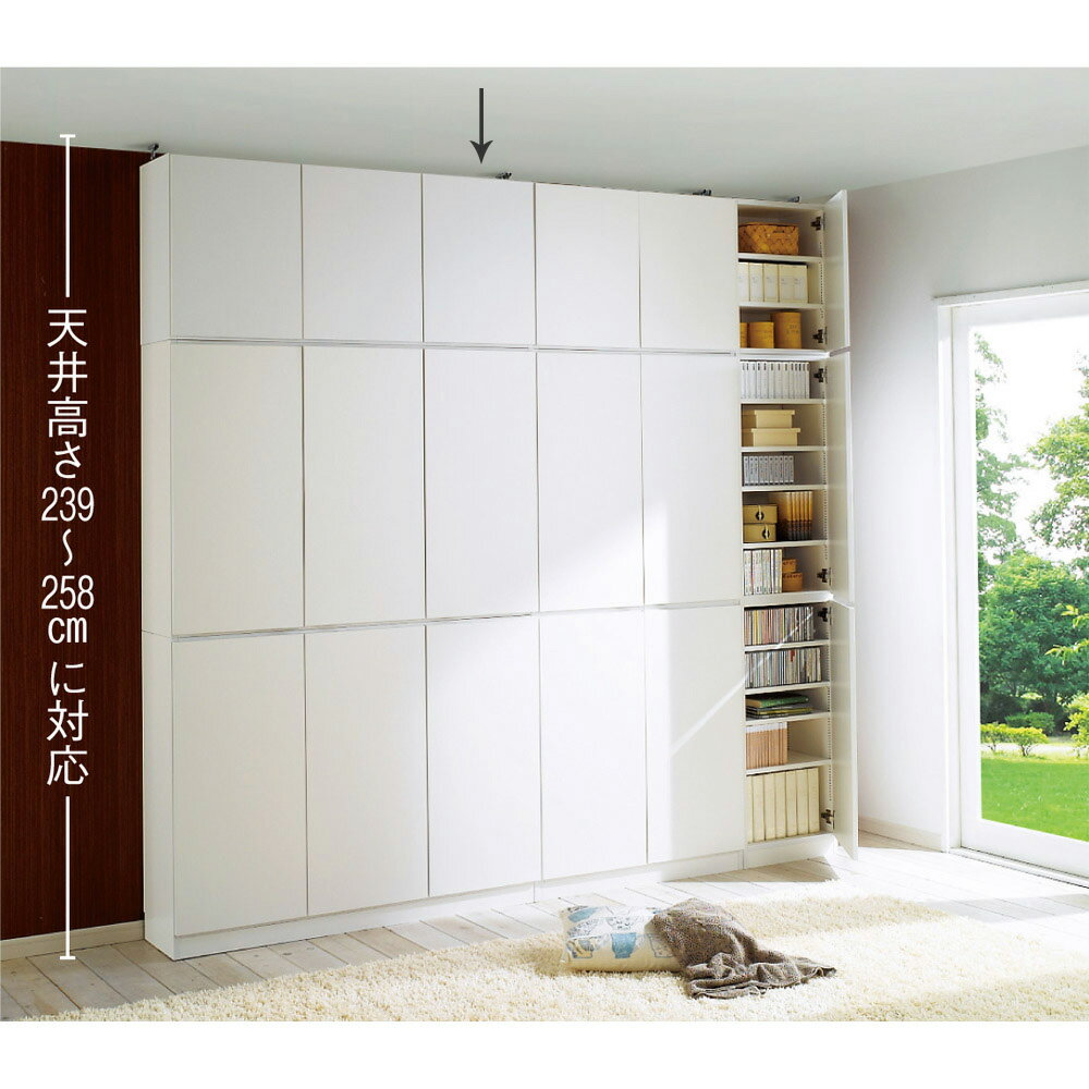 ブックシェルフ 書棚 本棚 ラック シェルフ 1cmピッチ薄型壁面書棚 奥行29.5cm 幅123cm 上置き高さ55cm 扉 530235