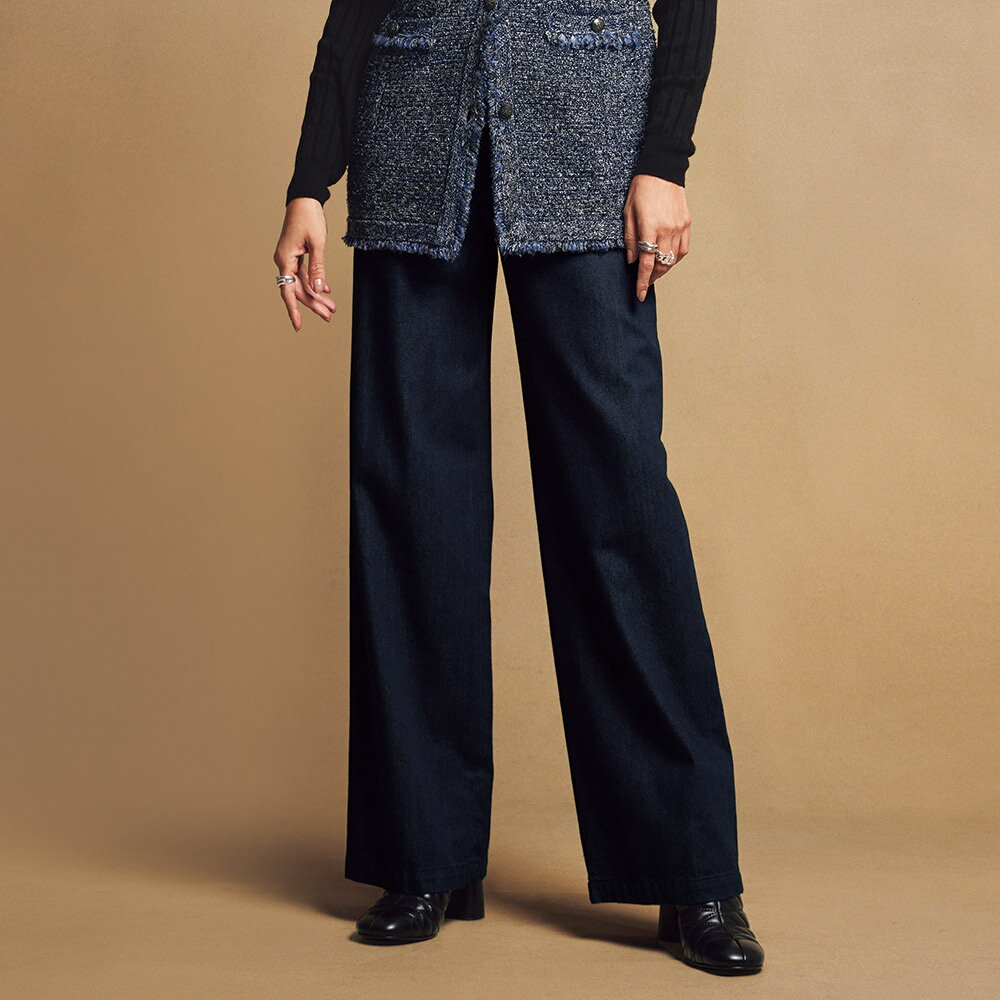 【クーポン配布 11月27日1：59迄】 ≪股下丈68cm≫ ウール混デニム ワイドパンツ ワイドパンツ パンツ PC..