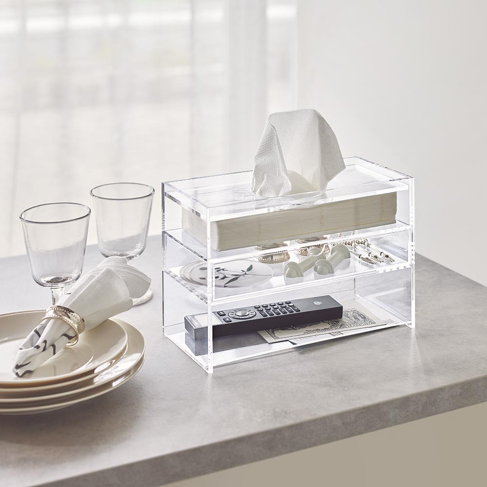 アクリル製ティッシュボックス リモコン収納・引き出し付き インテリア雑貨 H92510 ＼LINE友だち登録でクーポン／
