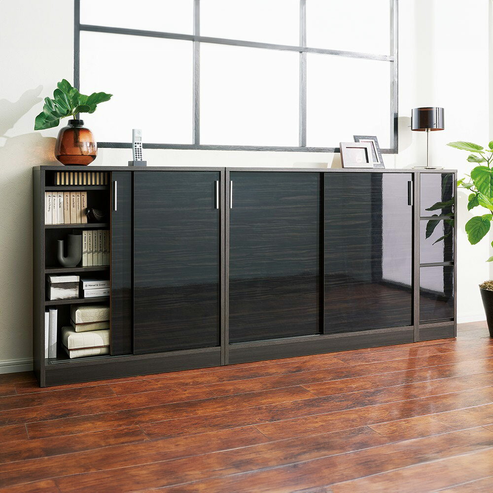 Rakuten - ≪高さ70cm≫光沢木目が美しい引き戸式カウンター下収納 収納庫幅90cm キャビネット リビングボード リビング収納 641301 ＼LINE友だち登録でクーポン／