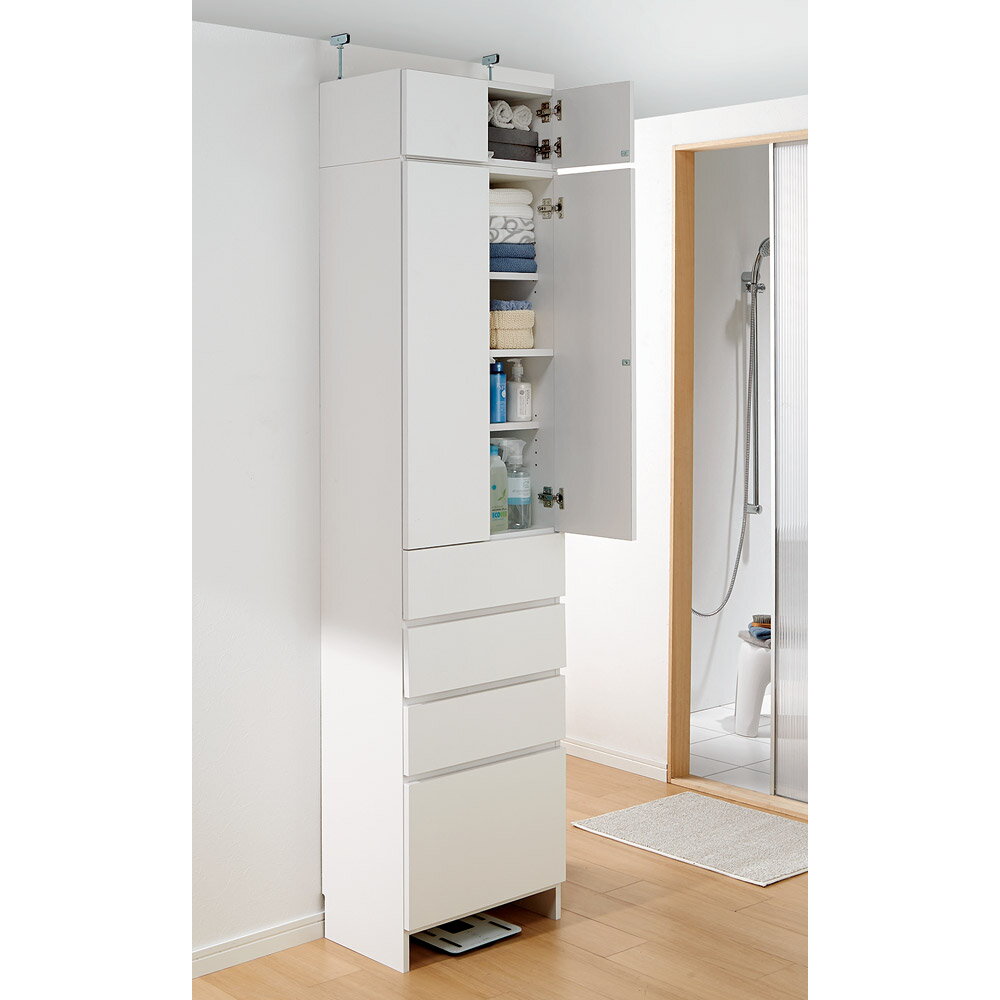 組立不要 天井まで使える薄型サニタリーチェスト 奥行31.5cm・幅50cm 洗面所収納 隙間収納 トイレ 洗面所 ランドリー収納 631145