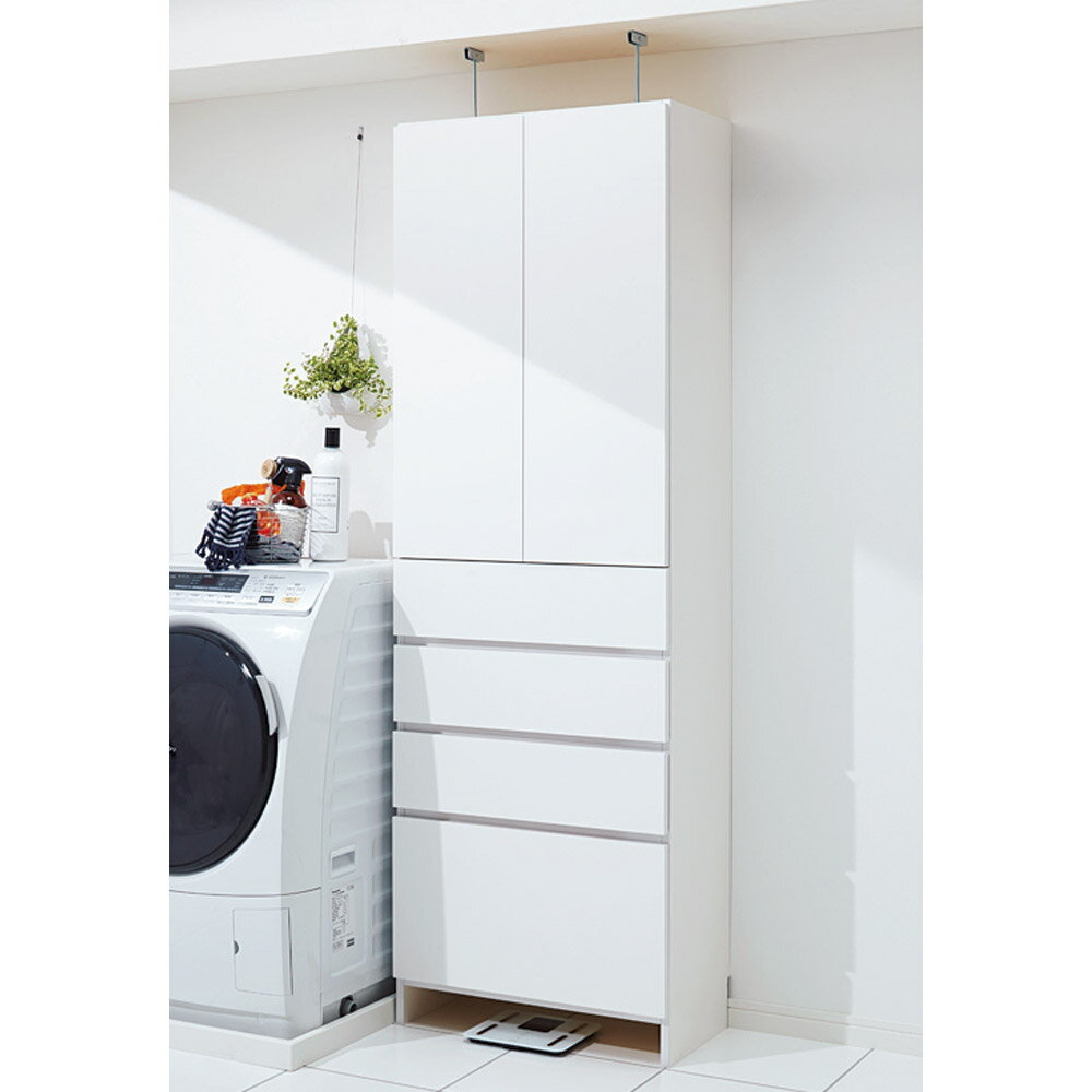 組立不要 天井まで使える薄型サニタリーチェスト 奥行31.5cm・幅60cm 洗面所収納 隙間収納 トイレ 洗面所 ランドリー収納 631146