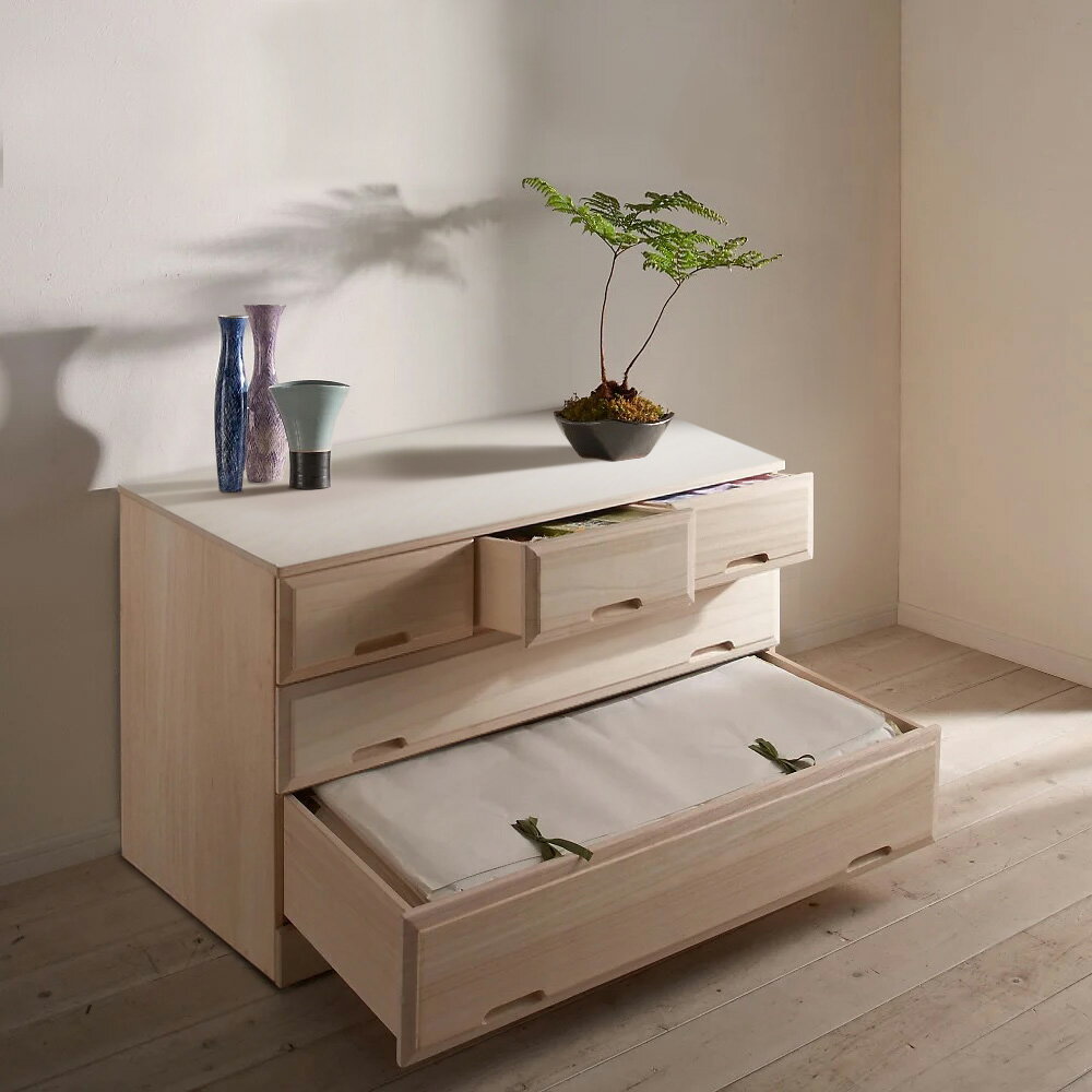 【ローチェスト】奥行60cm ロング総桐クローゼットチェスト 幅100cm・3段（高さ60.5cm） 押入れ クロー..