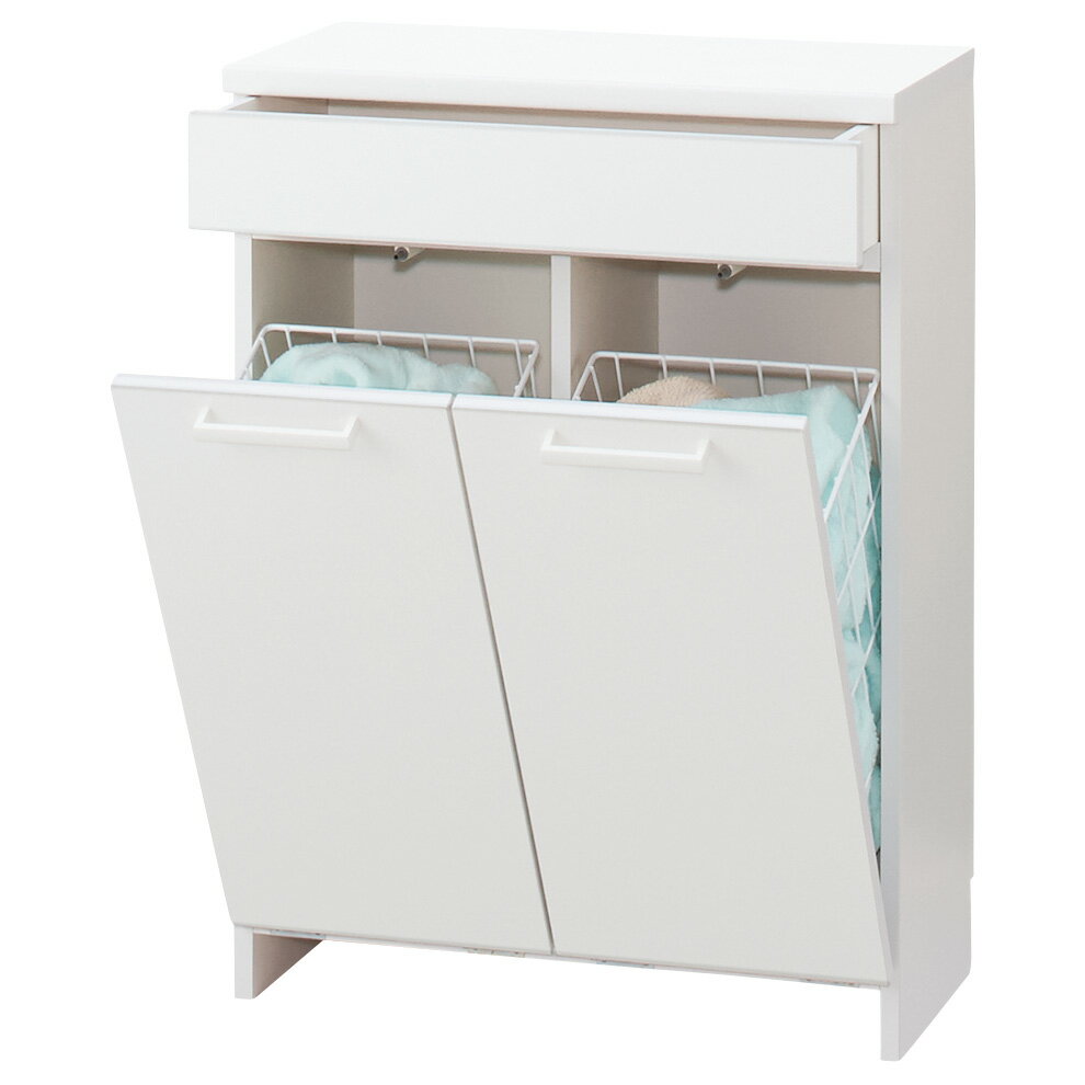 組立不要 隠せる脱衣カゴ付きサニタリーチェスト カゴ2個 幅60奥行30cm 洗面所収納 隙間収納 トイレ 洗面所 ランドリー収納 631211 ＼LINE友だち登録でクーポン／