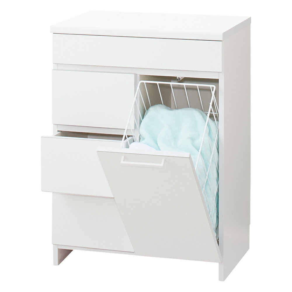 組立不要 隠せる脱衣カゴ付きサニタリーチェスト カゴ1個・引き出し 幅60奥行42cm 洗面所収納 隙間収納 トイレ 洗面所 ランドリー収納 631215 ＼LINE友だち登録でクーポン／