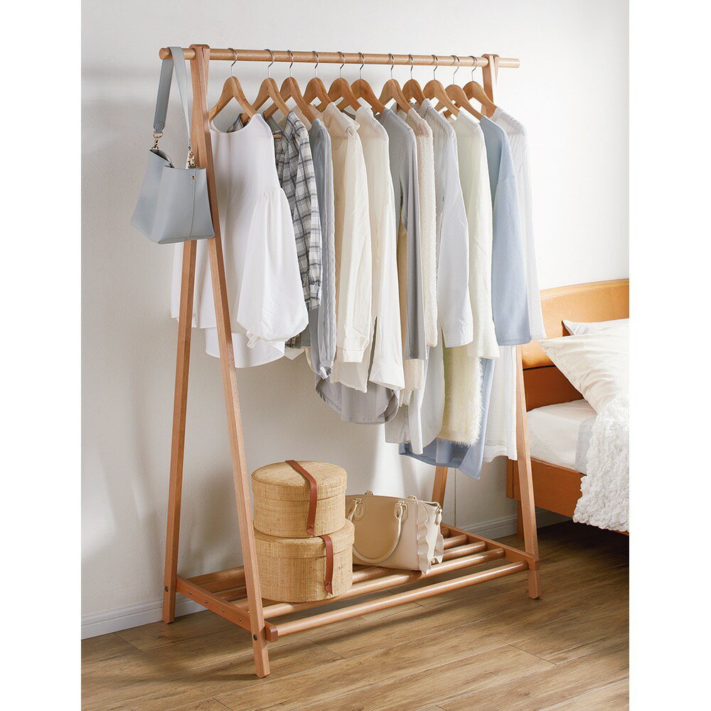 【楽天1位】 頑丈天然木A型ハンガーラック 幅118cm コートハンガー コート掛け 衣類収納 531525