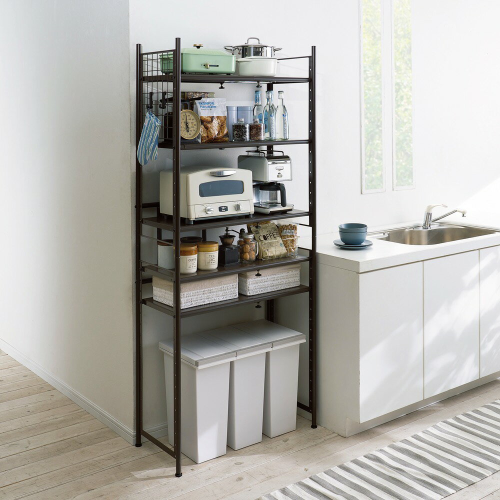 Rakuten - 頑丈フレキシブル伸縮ラック 棚5段 幅50-83cm レンジ台 キッチンラック キッチン収納 632058 ＼LINE友だち登録でクーポン／