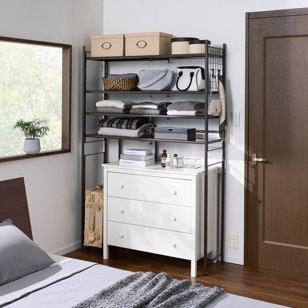Rakuten - 頑丈フレキシブル伸縮ラック 棚4段 幅83-125cm レンジ台 キッチンラック キッチン収納 632059 ＼LINE友だち登録でクーポン／