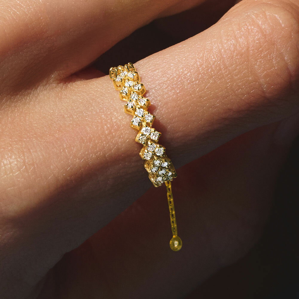 【クーポン配布 大感謝祭中】 K18 0.3ctダイヤ チェーンリング ダイヤモンド ジュエリー アクセサリー ..