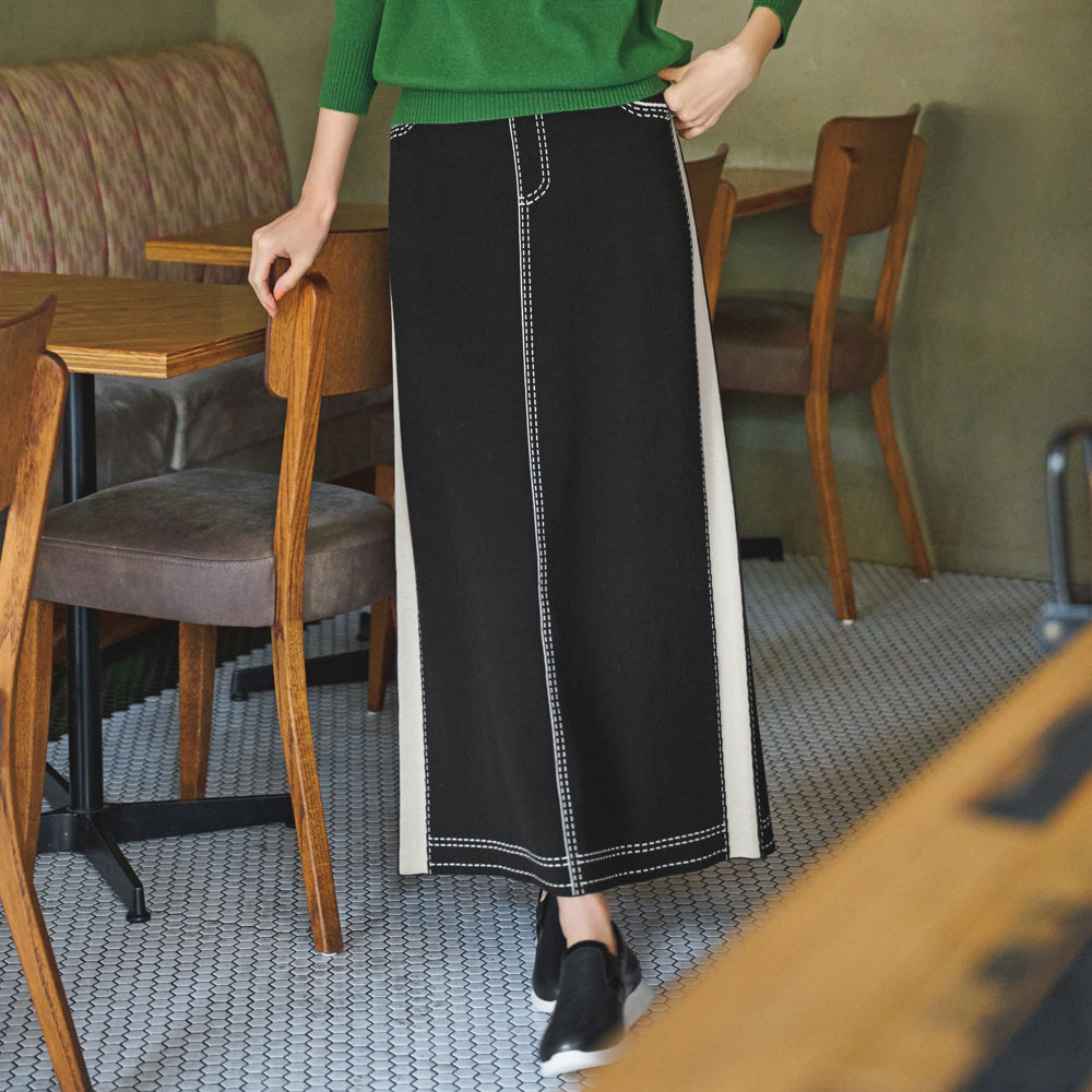 【クーポン10％OFF 11/20 20時から4h】 トロンプルイユ ニットリバーシブル ロングスカート ロングスカート マキシ丈スカート スカート A21602