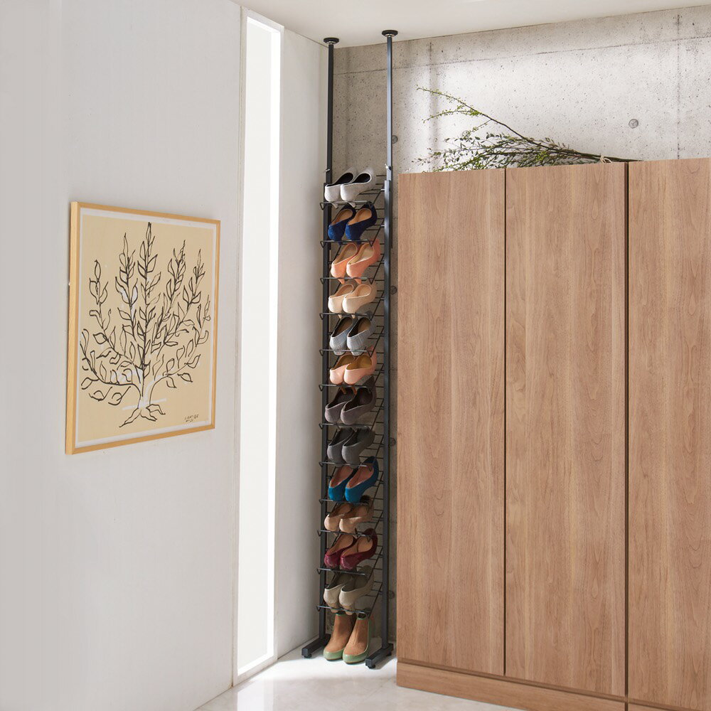 ブルックリン風 突っ張りシューズラック1列 幅33cm シューズラック ケース 下駄箱 玄関収納 590312