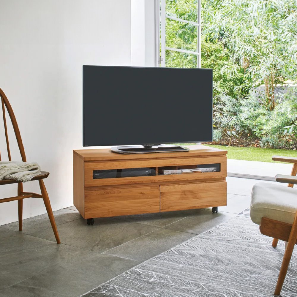 【クーポン7月11日迄】 アルダー天然木テレビ台 幅106高さ46cm キャスター付き ミ...