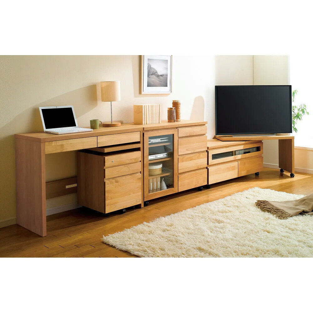 Rakuten - 移動しやすいキャスター付きアルダー天然木 キャビネット収納・幅90.5cm キャビネット リビングボード リビング収納 628426 ＼LINE友だち登録でクーポン／