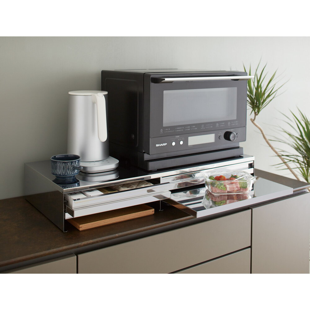 楽天ディノス楽天市場店S-tena/ステナ ステンレス製 スライドテーブル付 レンジ下収納 幅80cm（右：45cm 左：35cm） 冷蔵庫周り収納 キッチン用品収納 H82211