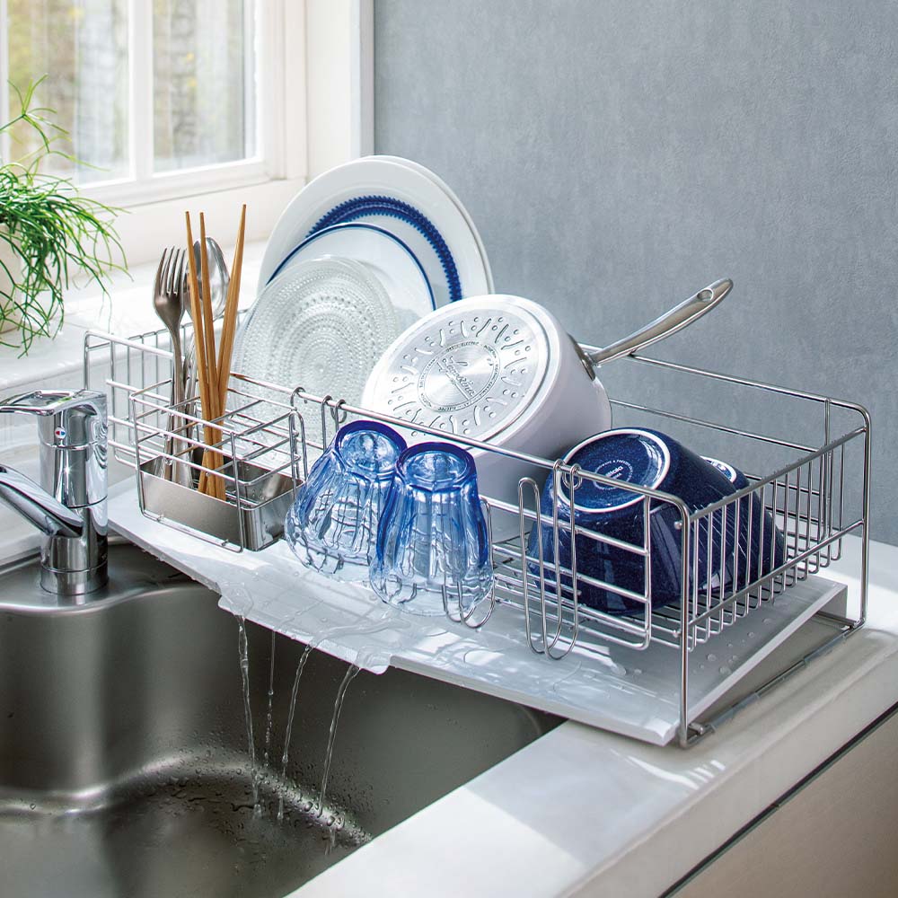 ディノス 水切りラック 手前がすっきり ステンレス 手前がすっきり伸長