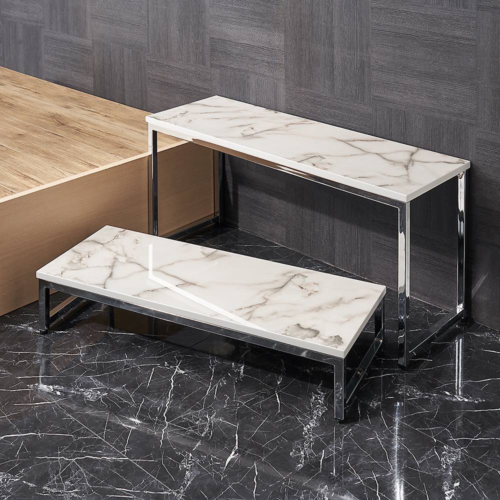 脚立 踏み台 生活雑貨 便利グッズ 大理石 大理石調 大理石柄玄関ベンチ＆踏み台 お得なセット ワイド BS1126