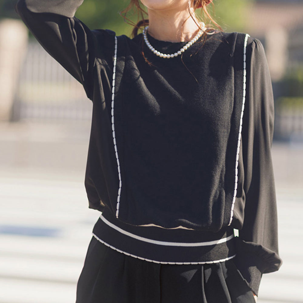 【クーポン配布 1月16日1：59迄】 異素材ドッキング ニットプルオーバー ニット セーター ファッション PC5898