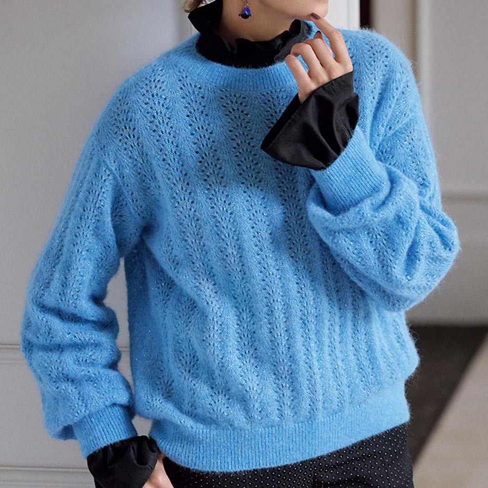 【クーポン配布 1月16日1：59迄】 イタリア糸アルパカ混 透かし編み プルオーバー ニット セーター ファッション PC5549