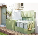 【クーポン配布 11月27日1:59迄】 欧風ダストボックス〈セージグリーン〉奥行56cm ペール3個付き 保管庫 G85718