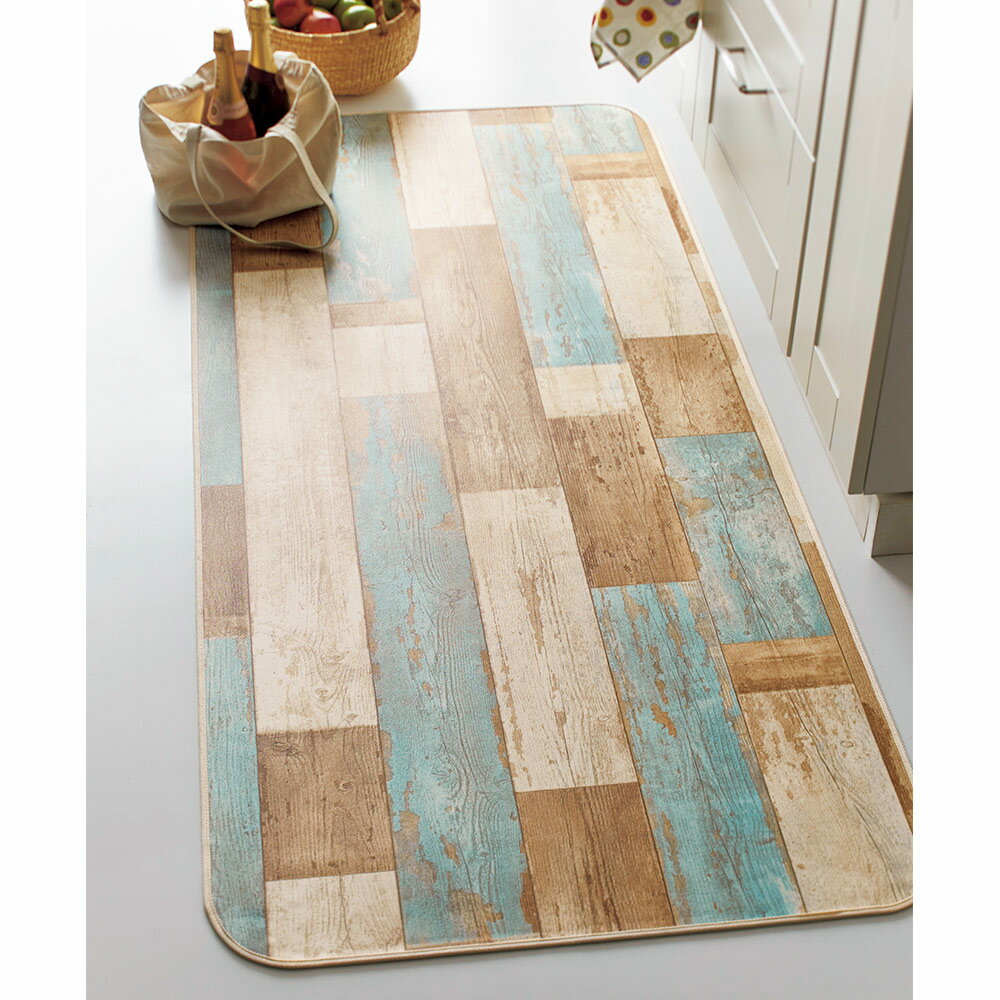 【クーポン10％OFF 2/5限定】 ≪約80×150cm≫ 古材フローリング調キッチンマット キッチンマット カーペット ラグ マット H94640 ＼LINE友だち登録でクーポン／