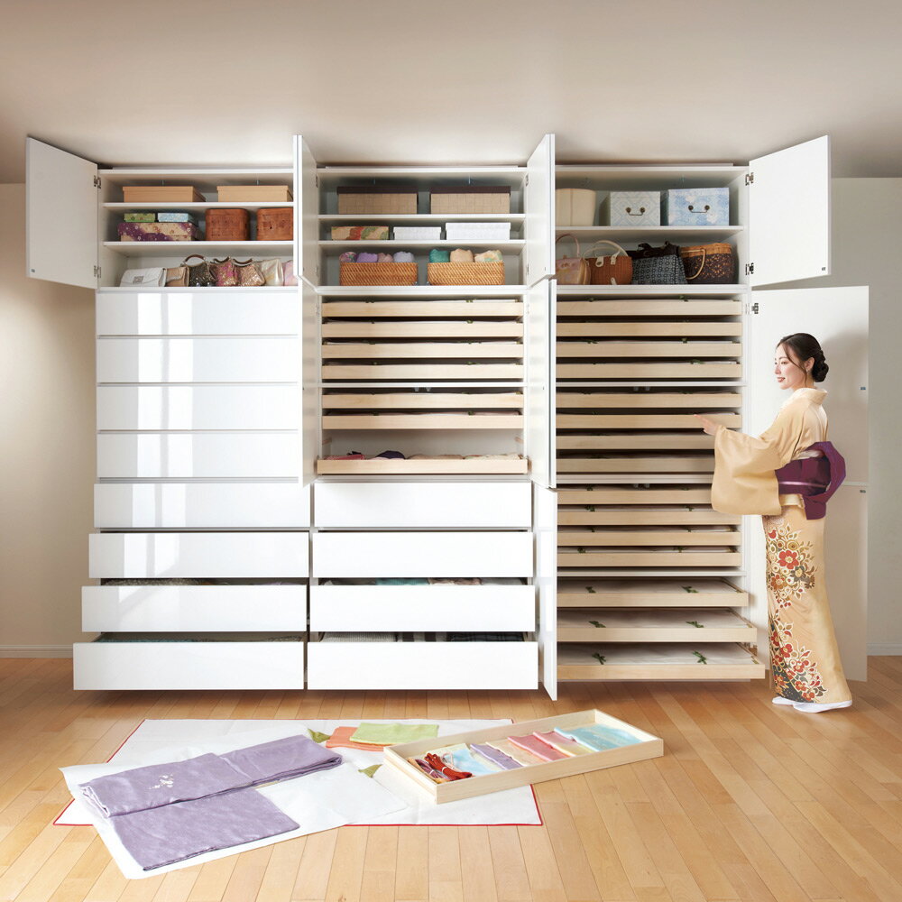 スタイリッシュな着物専用クローゼット 上盆収納＆下引き出し・幅100cm ワードローブ クローゼット 衣類収納 546061