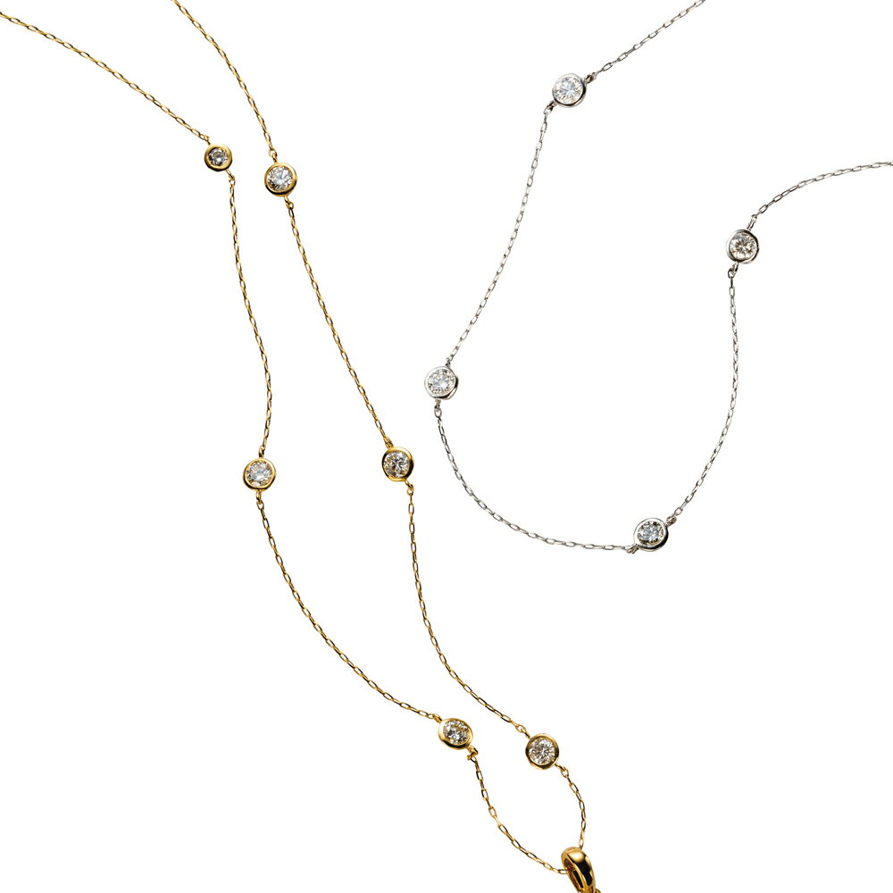 Pt/K18 0.5ctダイヤ ロングステーション ネックレス ダイヤモンド ジュエリー アクセサリー J08313 ＼LINE友だち登録でクーポン／