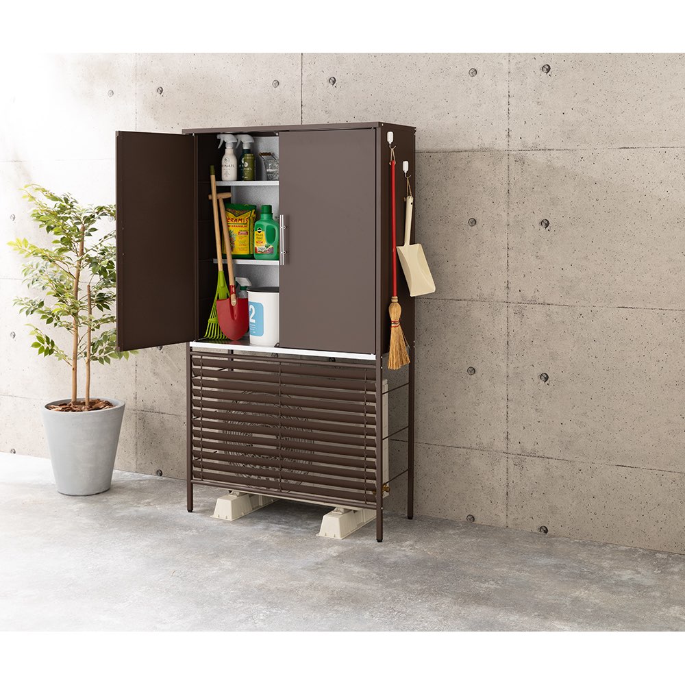 【クーポン10％OFF 1月16日1：59迄】 逆ルーバー室外機カバー 収納庫付き 高さ162cm エアコン室外機カバー 633452