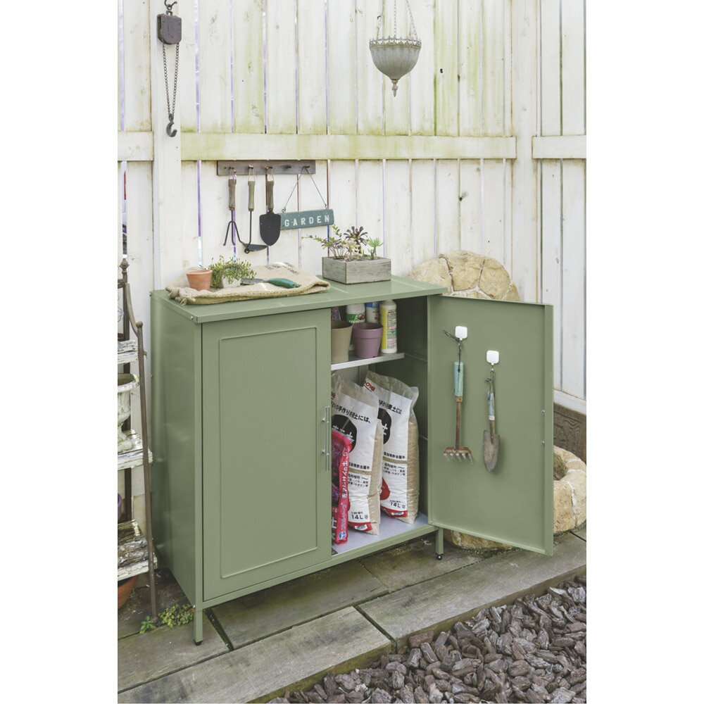 【クーポン10％OFF 1月16日1：59迄】 欧風収納庫〈セージグリーン〉高さ95cm 物置 G85763