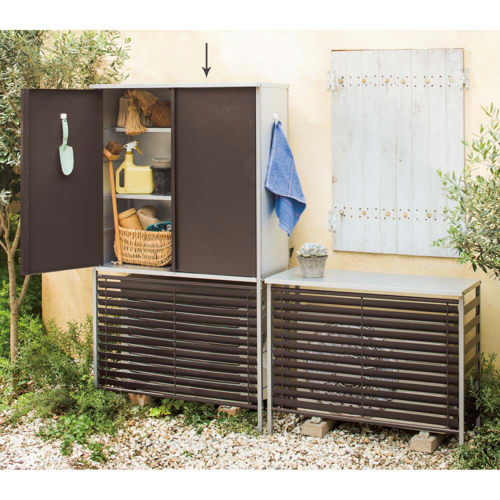 ガルバ製逆ルーバー室外機カバー 収納庫付き ハイ エアコン室外機カバー H808J3 ＼LINE友だち登録でクーポン／