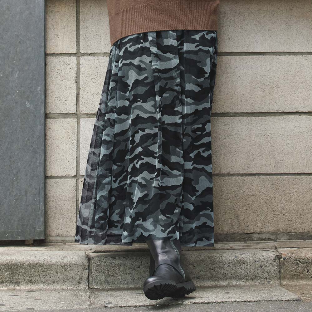 迷彩柄 チュール フレアスカート プリント 柄スカート スカート A31502 ＼LINE友だち登録でクーポン／