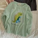 恐竜 ファッション キッズ 女の子 トップス ロンT 長袖 子供服 パステルグリーン 落書き風 恐竜女子 ティラノサウルス プレゼント dfh001