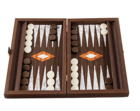 Manopoulos マノプロス ナチュラル バール ウィズ ピール エレメンツ バックギャモン (スモールサイズ) NATURAL BURL with PEARL ELEMENTS Backgammon (Small size)