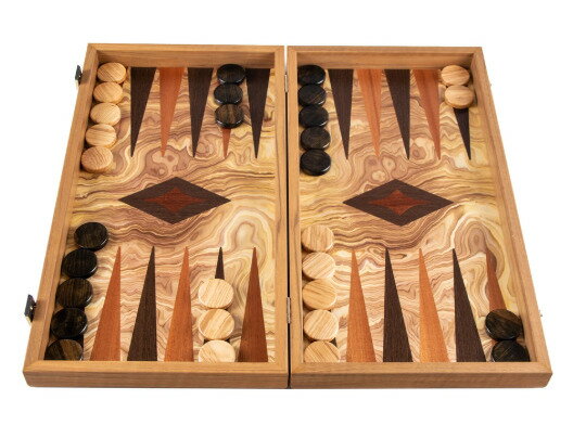 Manopoulos マノプロス オリーブバール (オリーブウッドチェッカー) バックギャモン ラージ OLIVE BURL (olive wood checkers) Backgammon large