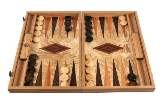 Manopoulos マノプロス オリーブバール (オリーブウッドチェッカー) バックギャモン ラージ OLIVE BURL (olive wood checkers) Backgammon small