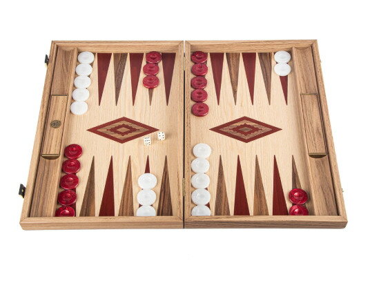 Manopoulos マノプロス オーク＆アメリカン ウォルナット バックギャモン ウィズ サイドラック ミディアム OAK & AMERICAN WALNUT Backgammon with Side Racks Medium