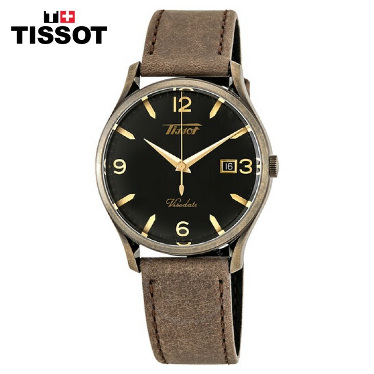 TISSOT ティソ ヘリテージ ビソデイト ブラック ダイヤル ブラウン レザー メンズ 腕時計 Heritage Visodate Black Dial Brown Leather Men's Watch