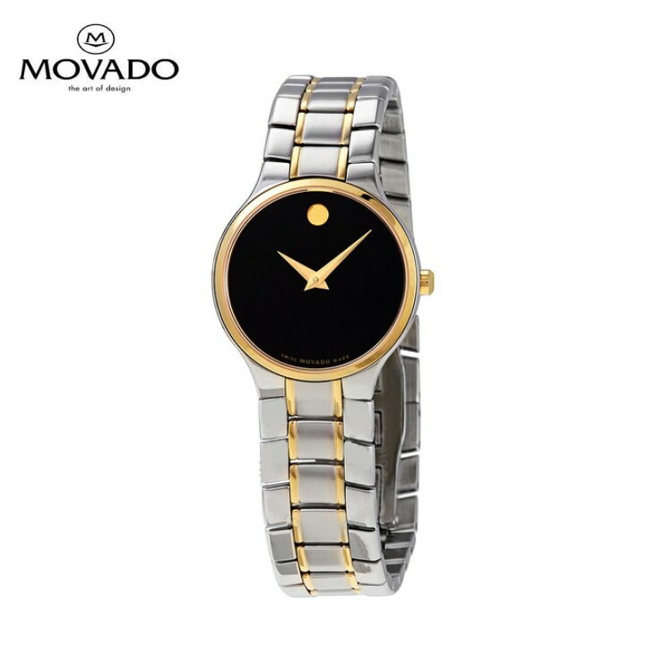 MOVADO o[h ZI NH[c ubN _C c[g[ fB[X rv Serio Quartz Black Dial Two-tone Ladies Watch