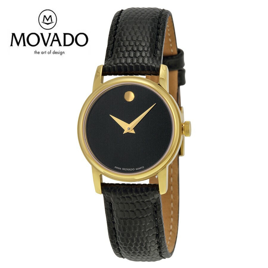 MOVADO o[h~[WA ubN_C ubNU[ fB[XEHb`Museum Black Dial Black Leather Ladies Watch