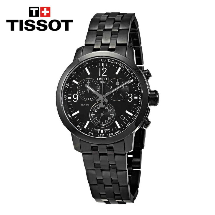TISSOT ƥ PRC 200 Υ  ֥å 󥺥å PRC 200 Chronograph Quartz Black Dial Men's Watch
