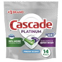 Cascade カスケード プラチナ＋オキシ食器洗い機用洗剤ポッド アクションパック フレッシュな香り 14個入り Platinum Oxi Dishwasher Pods, Action Pacs Dishwasher Detergent Pods, Fresh Scent, 14 Ct