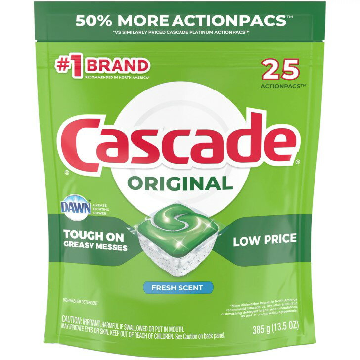 Cascade  ActionPacs? ޥݥåɡեåʹꡢѥå 25 ġ5 ѥåΥ ActionPacs? Dishwasher Detergent Pods, Fresh Scent, 25 Per Pack, Case Of 5 Packs